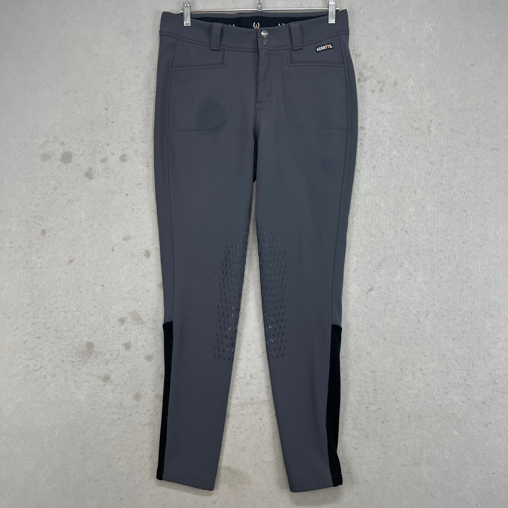 Kerrits Womens Fleece Lined Equestrian Riding Breeches Gray Silicone Grip Large